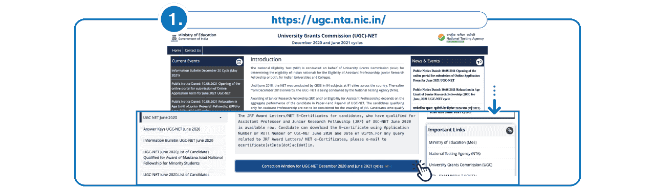 Step 1 - UGC NET JRF Online Application Correction Step 1 to do Correction in UGC NET Online Application