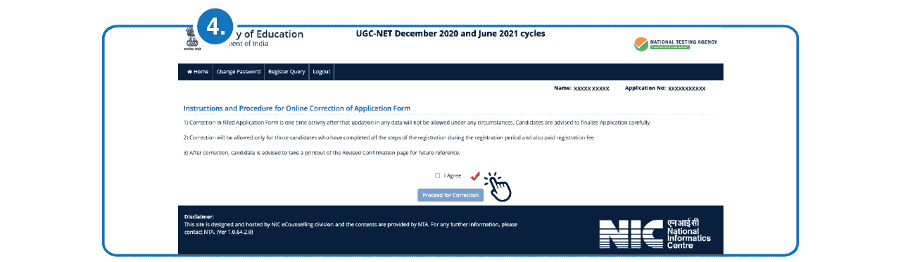Step 4 - UGC NET JRF Online Application Correction Step 4 to do Correction in UGC NET Online Application